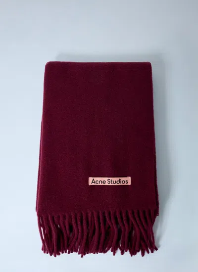 Acne Studios Burgundy Narrow Fringe Wool Scarf In Red