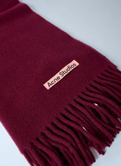 Acne Studios Burgundy Narrow Fringe Wool Scarf In Red