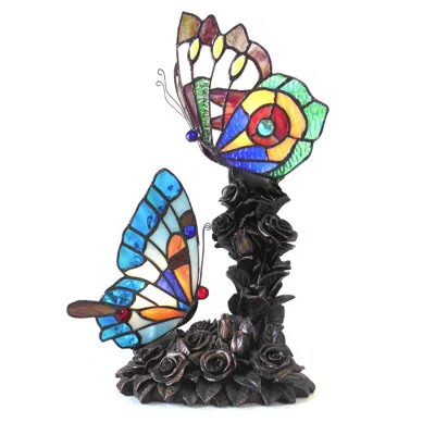 Chloelighting Edith 2 Tiffany-style 2 Light Butterfly Table Lamp 10" Wide