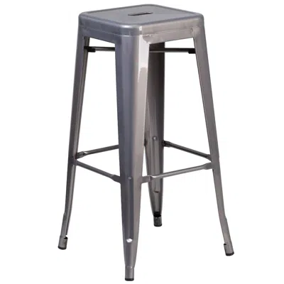 Flash Furniture 30'' High Backless Clear Coated Metal Indoor Barstool With Square Seat In Gray