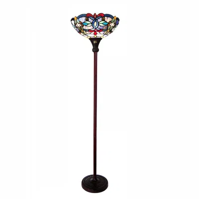 Chloelighting Vivian Tiffany-style Victorian Stained Glass Torchiere Floor Lamp 69" Height
