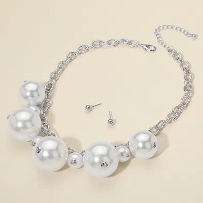 Fashnzfab Chunky Pearl Charm Station Statement Necklace In White
