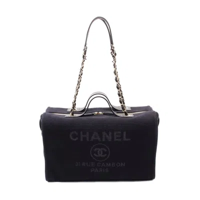 Pre-owned Chanel Deauville Canvas Leather Shoulder Bag In Blue