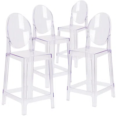 Flash Furniture 4 Pk. Ghost Counter Stool In Transparent Crystal With Oval Back In Transparent
