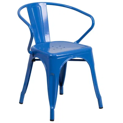 Flash Furniture Commercial Grade Blue Metal Indoor-outdoor Chair With Arms In Blue