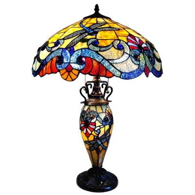 Chloelighting 3 Light Tiffany Style Dragonfly Double Lit Table Lamp 18" Shade