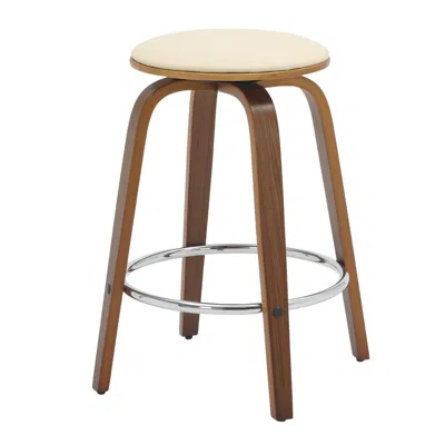 Leisuremod Wooden Counter Stool Pelya Collection Modern Style Walnut Color In Light Taupe In Brown