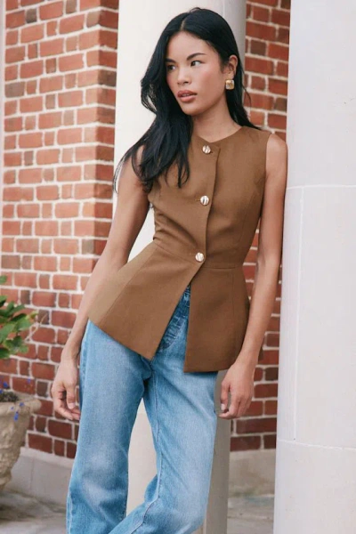 Lulus Anslie Brown Button-front Peplum Vest Top In Brown