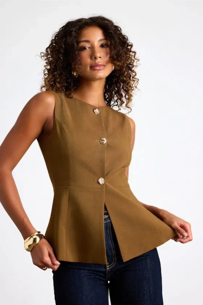 Lulus Anslie Brown Button-front Peplum Vest Top In Brown