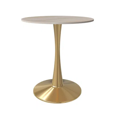 Leisuremod Bristol 27" Round Dining Table Gold Base With Marbled Mdf Top In Gold