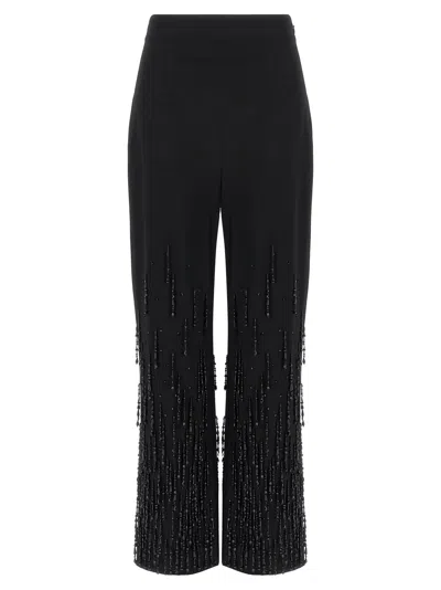 Alberta Ferretti Flared High Waist Trousers With Beaded Embellishments In Black