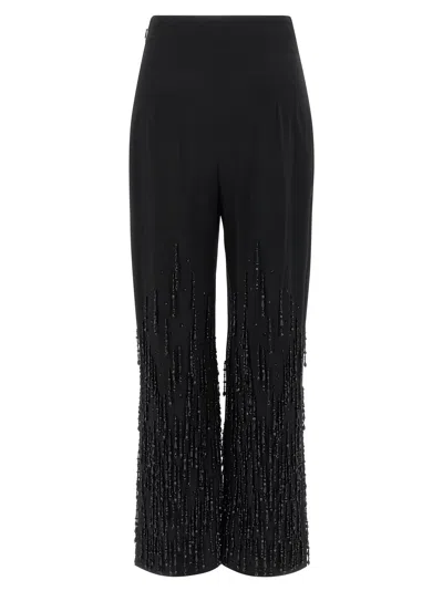 Alberta Ferretti Flared High Waist Trousers With Beaded Embellishments In Black