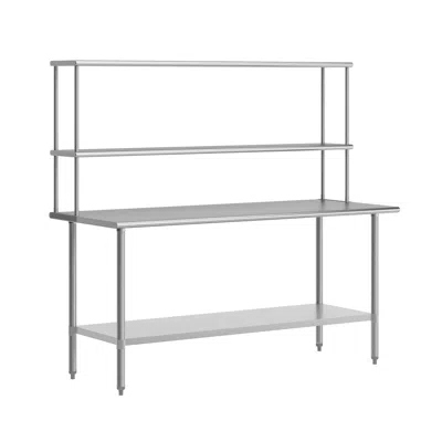 Flash Furniture Portable Prep And Work Table With Top Shelf, Double Overshelves And Undershelf In White