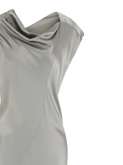 Alberta Ferretti Draped Satin Dress Asymmetric Neckline In Gray