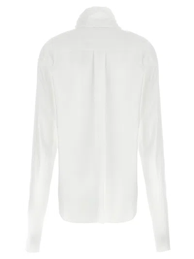 Alberta Ferretti Long Sleeve Collarless Shirt With Scarf Detail In White