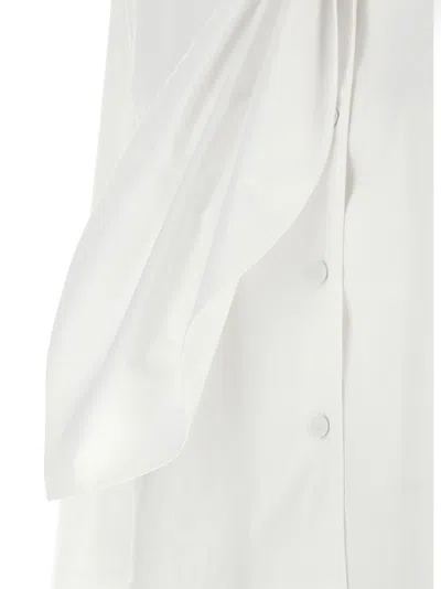 Alberta Ferretti Long Sleeve Collarless Shirt With Scarf Detail In White