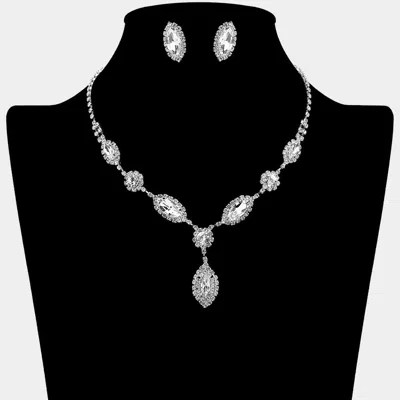 Fashnzfab Marquise Stone Accent Rhinestone Paved Necklace In Silver