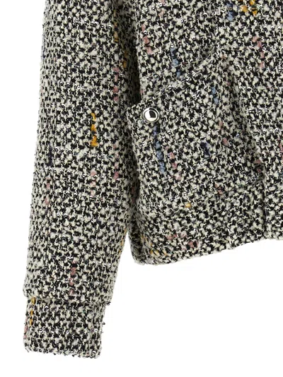 Alessandra Rich Tweed Bomber Jacket In Gray
