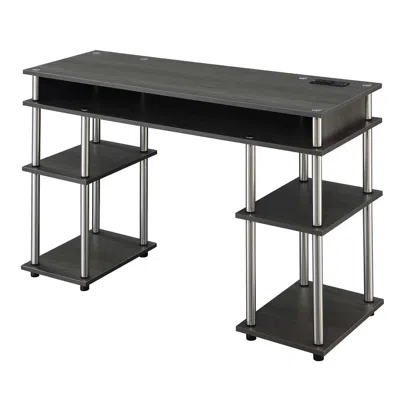 Convenience Concepts Designs2go No Tools Student Desk With Charging Station, Charcoal Gray