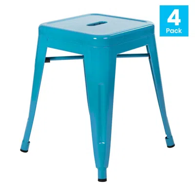 Flash Furniture 18" Table Height Stool, Stackable Metal Dining Stool In Teal - Set Of 4 In Blue