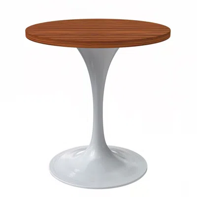 Leisuremod Verve 27 Round Dining Table, White Base With Cognac Brown Mdf Top In Brown