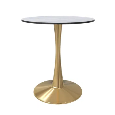 Leisuremod Bristol 27" Round Dining Table Gold Base With Marbled Mdf Top