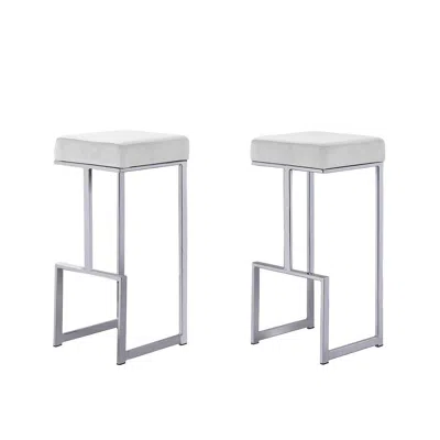 Best Master Furniture Dorrington Modern Faux Leather Backless Bar Stool In White/silver (set Of 2) In White