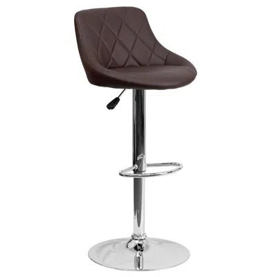 Flash Furniture Brown Vinyl Bucket Seat Barstool With Diamond Pattern Back And Chrome Base In Brown