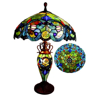 Chloelighting Demetra Auroratiffany-style 3 Light Victorian Double Lit Table Lamp 18" Shade