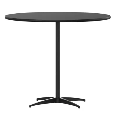 Flash Furniture Lars 36'' Round Wood Cocktail Table With 30'' And 42'' Columns, Black In Black