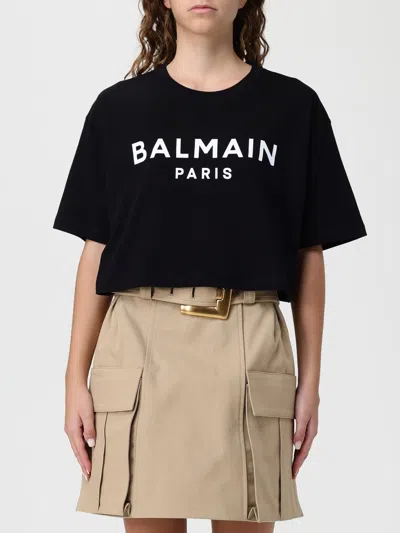 Balmain Cropped T-shirt With Print In Black