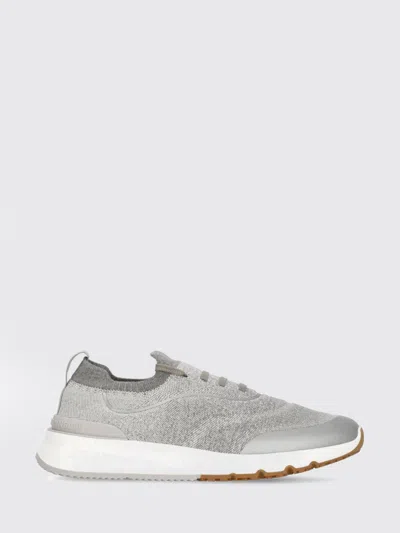Brunello Cucinelli Techno Cotton Knit Runners With Heat Tape In Gray