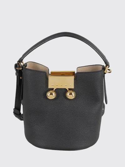 Marni Trunkaroo Leather Bucket Bag In Black
