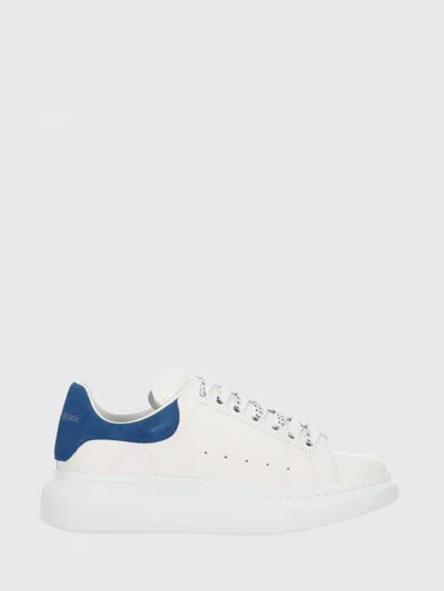 Alexander Mcqueen Sneakers Oversize In Pelle Bianca E Talloncino In Pelle Scamosciata Blu Avio In White