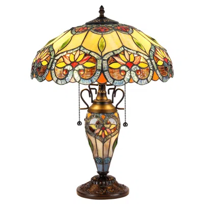 Chloelighting Crystorama Tiffany-style 3 Light Floral Double Lit Table Lamp 16" Shade