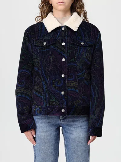 Etro Paisley-print Corduroy Jacket Giubbino In Blue