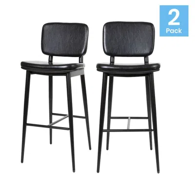 Flash Furniture Mid-back Barstools - Black Upholstery - Black Iron Frame - Set Of 2 In Black