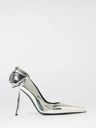 Diesel 105mm Pointed Toe Logo Pumps In Silver