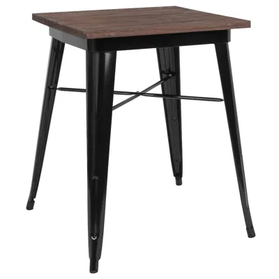 Flash Furniture 23.5" Square Black Metal Indoor Table With Walnut Rustic Wood Top In Black