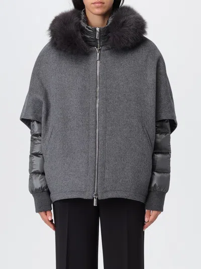 Moorer Hooded Down Jacket Featuring Quilted Sleeves In Gray