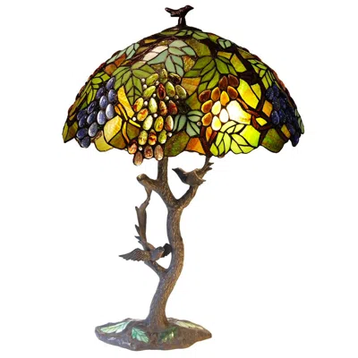 Chloelighting 2 Light Tiffany-style Featuring Leafs & Grapes Table Lamp Oval Shape 20" Shade
