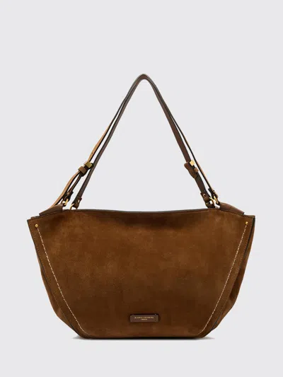Gianni Chiarini Suede Shoulder Bag With Adjustable Strap And Contrast Stitching In Brown