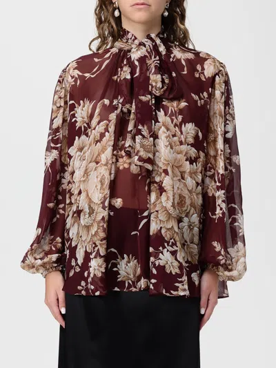 Dolce & Gabbana Chiffon Shirt With Rose Print In Pink