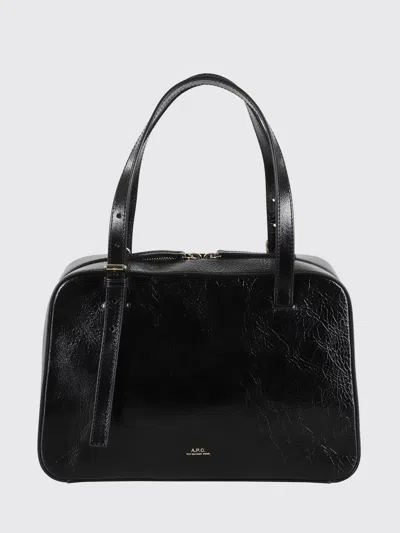 Apc Virginie Black Shoulder Bag With Removable Shoulder Strap And Front Logo In Leather Woman In Black