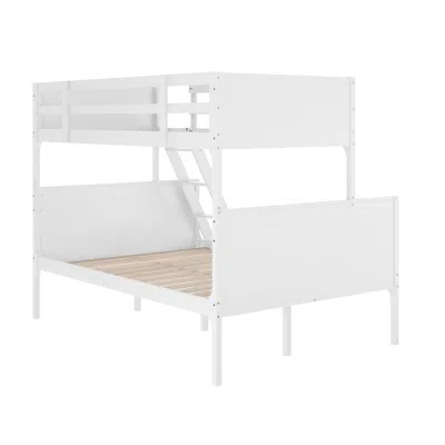 Flash Furniture Bunk Bed Twin Over Full, Convertible Slatted Solid Wood Bunk Bed Frame, White In White