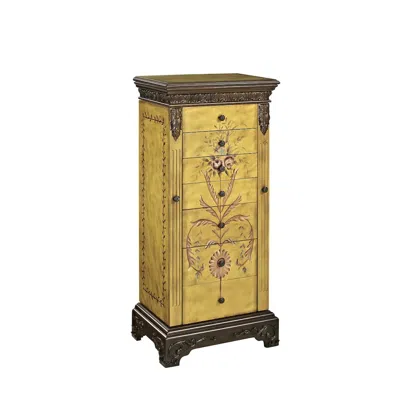 Powell Masterpiece Antique Parchment Hand Painted Jewelry Armoire In Yellow