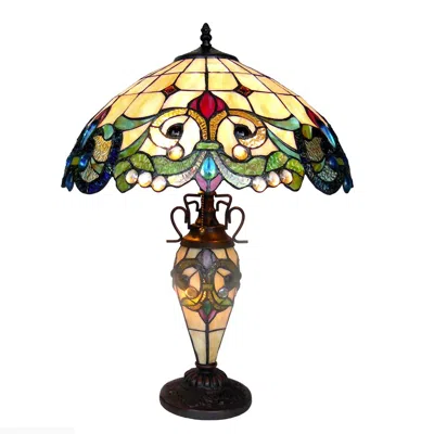 Chloelighting Dulce Tiffany-style 3 Light Victorian Double Lit Table Lamp 18" Shade