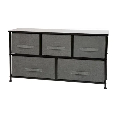 Flash Furniture 5 Drawer Wood Top Blackframe Vertical Storage Dresser With Dark Gray Drawers In Gray