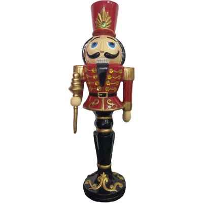 Fraser Farm Hill Fhf 36" Resin Pedestal Nutcracker Holding Staff-led Lights In Multi