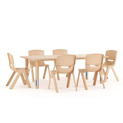 Flash Furniture 23.625"w X 47.25"l Natural Plastic Height Activity Table Set With 6 Chairs In Neutral